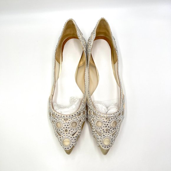 Badgley Mischka BHLDN Size‎ 11 Gigi Pointed Toe Jeweled Ivory Ballet Flats Shoes - Picture 5 of 15